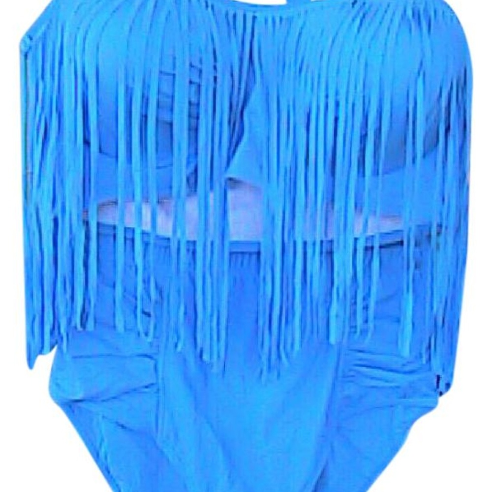 Blue Pc Tassel Bandage Push Up Padded Bathing Suit